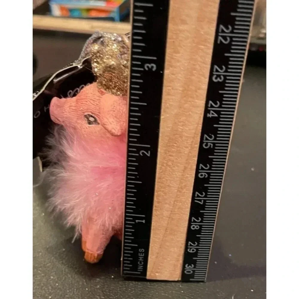 Pink‎ Glitter Pig Princess Queen Christmas Ornament Boa Gold Crown Wings NEW
